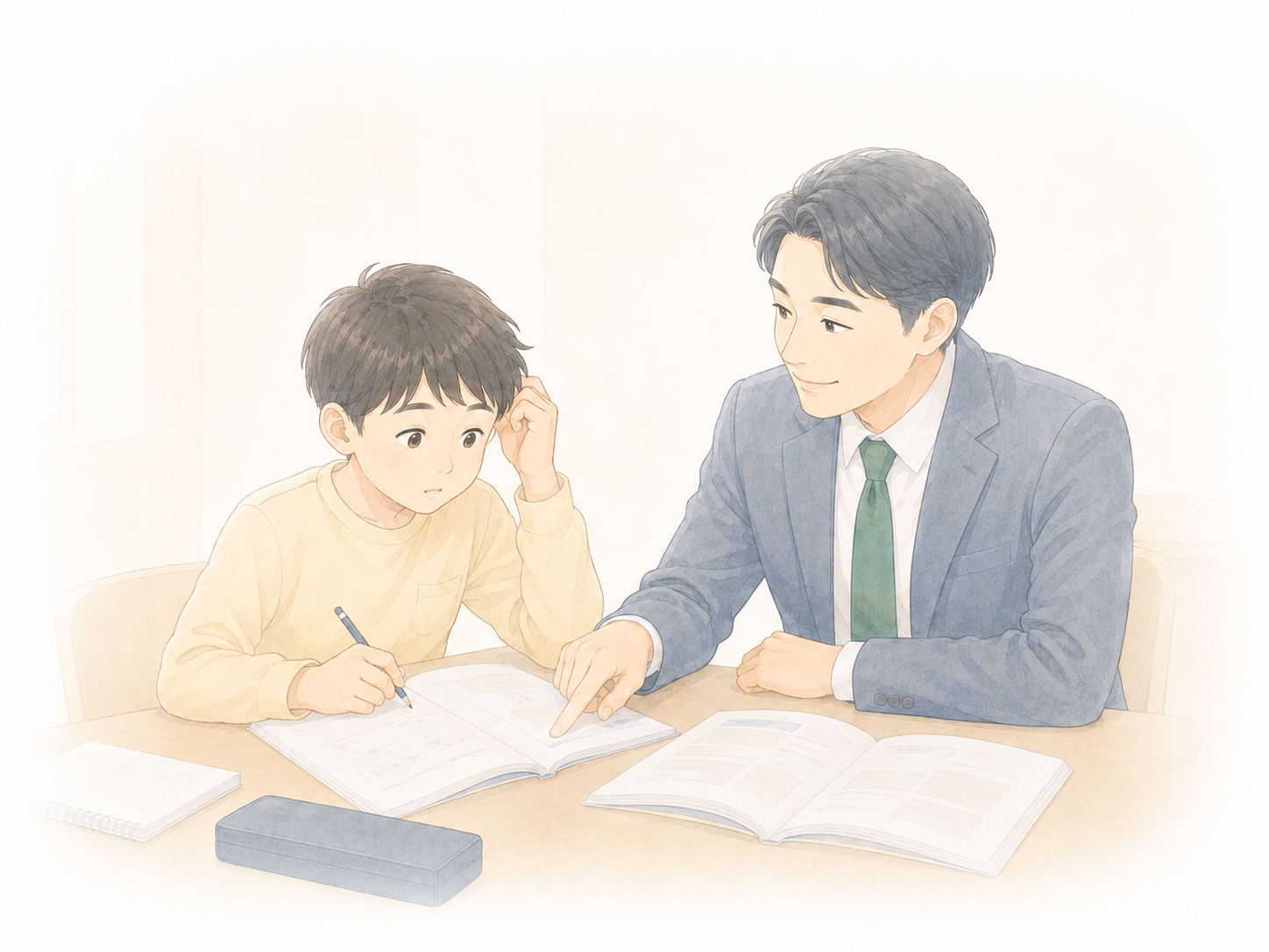 小学生の学習に寄り添って指導する様子